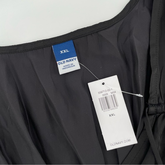 NEW Old Navy Waist Defined Satin Shirred Tie-Front Blouse Black V-Neck XXL - Picture 8 of 9